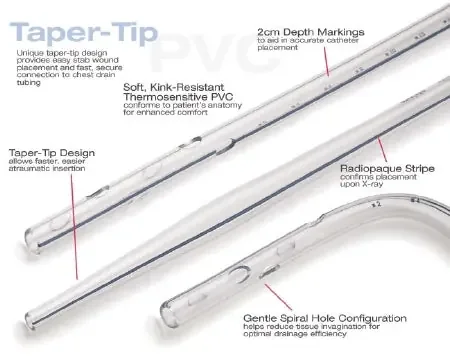 Getinge – Thoracic Catheter 8 Fr. Straight / 2 Oval Drainage Eye Style 8 Inch Length – 8008