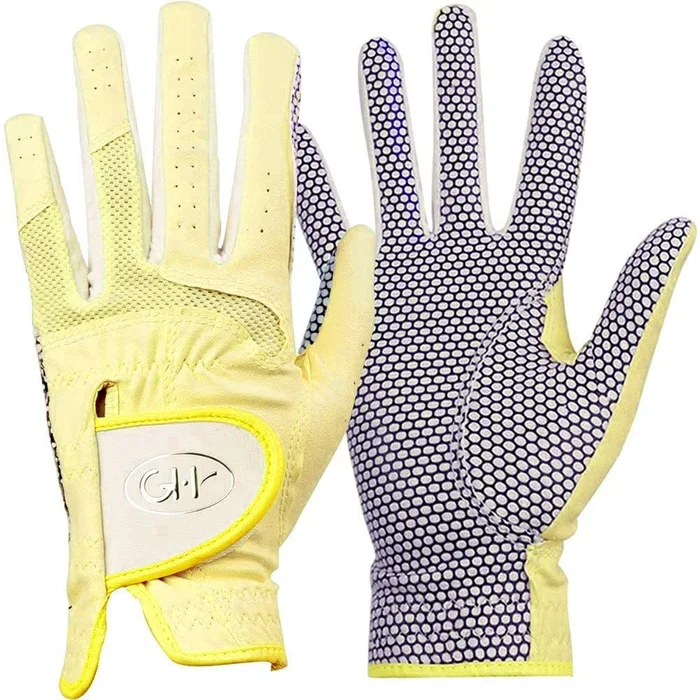 GH CLUB Women’s Leather Golf Gloves One Pair – Plain Both Hands (Yellow, 20 (M))