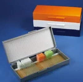 Globe Scientific – Slide Storage Box 25 X 75 mm Storage Box and 1 X 3 Inch Microscope Slides Gray ABS Plastic / Cork 50 Slide Capacity – 513077A