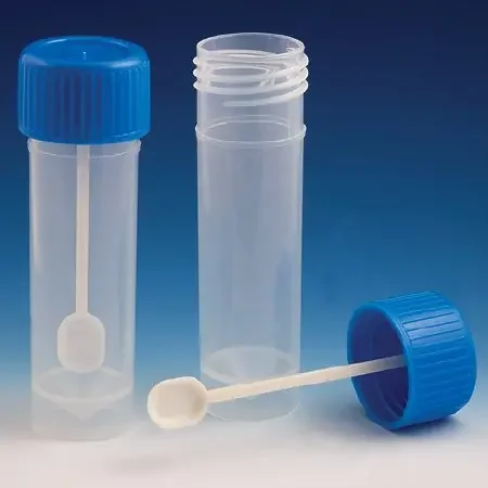 Globe Scientific – Stool Specimen Container 25 X 90 mm 30 mL (1 oz.) Screw Cap with Sampling Device Unprinted NonSterile – 109120