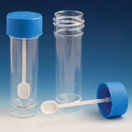 Globe Scientific – Stool Specimen Container 25 X 90 mm 30 mL (1 oz.) Screw Cap with Sampling Device Unprinted NonSterile – 109117