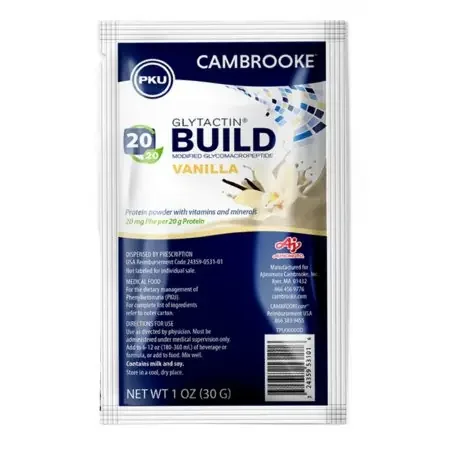 Glytactin BUILD 20/20 – PKU Oral Supplement Vanilla Flavor 20 Gram Individual Packet Powder – 35313