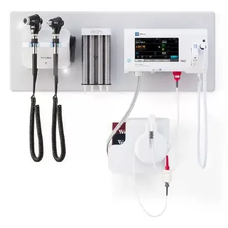 Green Series 777 – Integrated Wall System Welch Allyn Integrated Wall System with PanOptic Plus LED Ophthalmoscope, MacroView Plus LED Otoscope for iExaminer, BP Aneroid, and Ear Specula Dispenser – 777-PM3WAX-USXL