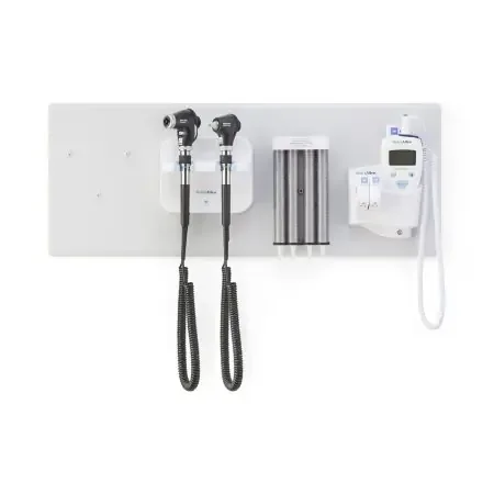 Green Series 777 – Wall Transformer Welch Allyn Integrated Wall System with PanOptic Basic LED Ophthalmoscope, MacroView Basic LED Otoscope, Ear Specula Dispenser, and SureTemp Plus Thermometer – 777-PM2WXS-US