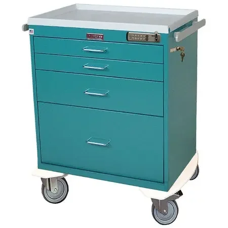 Harloff – Anesthesia Cart 22 X 32 X 36.5 Inch Red (2)-3 Inch, (1)-6 Inch, (1)-12 Inch Drawer Configuration, 17 X 23 Inch Internal Drawer – 7350E