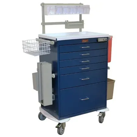 Harloff – Anesthesia Cart 22 X 32 X 42.5 Inch Red (4)-3 Inch, (1)-6 Inch, (1)-12 Inch Drawer Configuration, 17 X 23 Inch Internal Drawer – 7456E