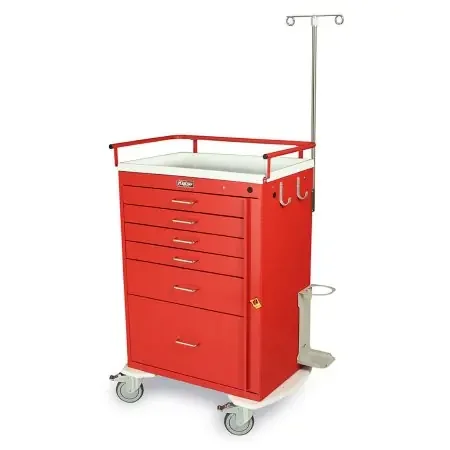 Harloff – Emergency Cart Steel 22 X 38 X 44.5 Inch Red 23 X 17 Inch Drawer, Four 3 Inch, One 6 Inch, One 12 Inch – 6401