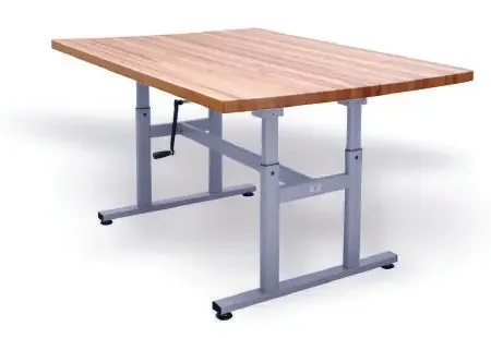 Hausmann Industries – Deluxe Crank Butcher Block Work Table 60 L X 28 W X 27 to 39 H Inch Steel Frame 1-3/4 Inch Top Dimensions Butcher Block Top – 4325