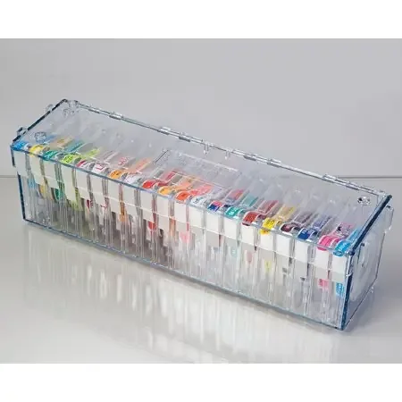 HCL – Label Dispenser 4-3/4 X 4-5/8 X 15-3/4 Inch Stack and Connect Manual Pull Clear Plastic 10 Roll Dispenser For use with Multiple Label Sizes – 12998