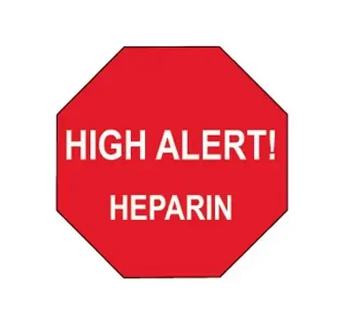 Health Care Logistics – Pre-Printed Label Warning Label Red Paper High Alert Heparin White Caution 3/4 Octagon – 17519
