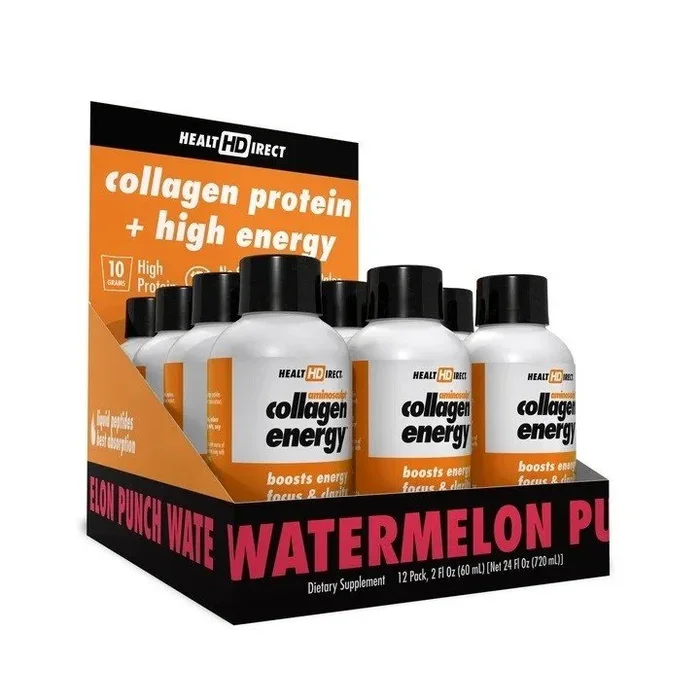 Health Direct AminoSculpt Collagen Energy Shots, Watermelon Pomegranate 12 (2 oz ) Box