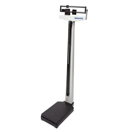 Health O Meter – Column Scale with Height Rod Balance Beam Display 490 lbs. / 210 kg Capacity Black / White Analog – 402KLCW