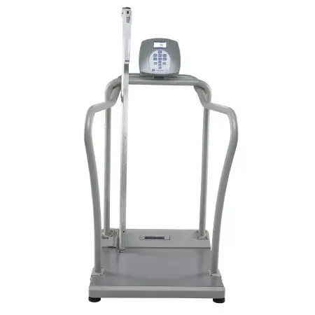 Health O Meter – Floor Scale with Handrail Digital LCD Display 1000 lbs. / 454 kg Capacity Gray AC Adapter / Battery Operated – 2101KLHR-BT