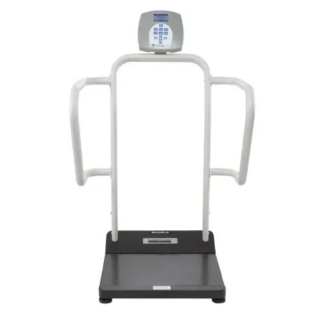 Health O Meter – Floor Scale with Handrail Digital LCD Display 454 kg Capacity Gray AC Adapter / Battery Operated – 1100KG-BT