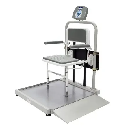 Health O Meter – Wheelchair Scale with Seat Digital LCD Display 1000 lbs. / 454 kg Capacity Gray AC Adapter / Battery Operated – 2500CKL