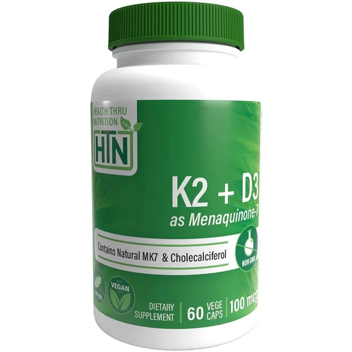 Health Thru Nutrition, K2 (100mcg as Menaquinone 7) + D3 (1000iu, 60 Veggie Capsules