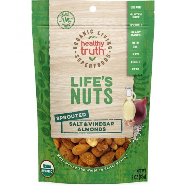 Health Truth Organic Living Superfoods Life’s Nuts Sprouted Salt & Vinegar Almonds 3 oz