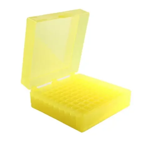 Heathrow Scientific – Cryo Storage Box 2-1/5 X 5-3/5 X 6 Inch Yellow Polypropylene 100 Tube Capacity – 120203