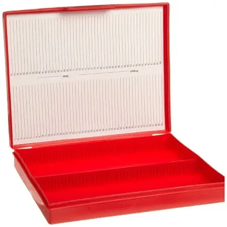 Heathrow Scientific – Slide Storage Box 37 X 169 X 210 mm Red Polypropylene 100 Slide Capacity – HS15991B