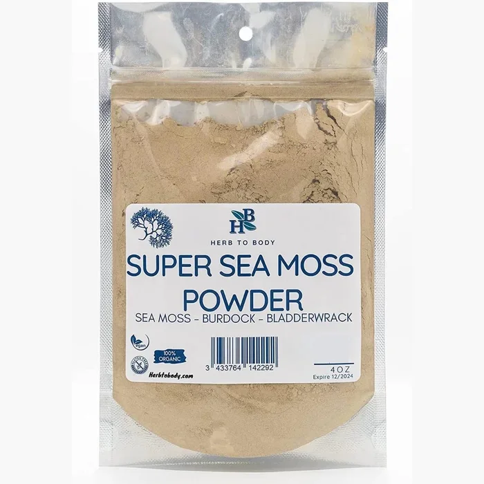 Herb To Body Super Sea Moss Powder – with Bladderwrack and Burdock Root – Vegan – Gluten Free – 4oz