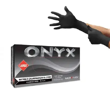 High Five Onyx – Exam Glove Large NonSterile Nitrile Standard Cuff Length Textured Fingertips Black Not Chemo Approved – N643