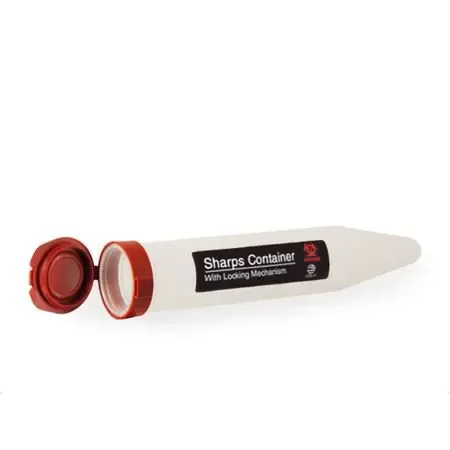 Hopkins – Pocket Shuttle Sharps Container 1-7/64 D X 6 L Inch 6 Needles Translucent Base / Red Lid Vertical Entry Hinged Snap On Lid – 668301CA