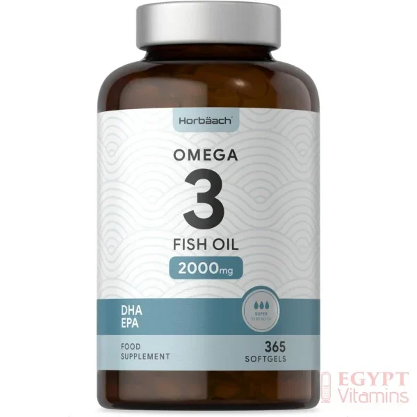 Horbaach Omega 3 Fish Oil 2000mg | 365 Softgel Capsules | Premium Fatty Acids EPA & DHA | Supports Heart, Brain & Eye Health | Non-GMO, Gluten Free Supplement | 1000mg per Tablet أوميجا 3 من زيت السمك 2000 مجم للجرعة لصحة المخ والقلب والعين 365 سوفت جيل