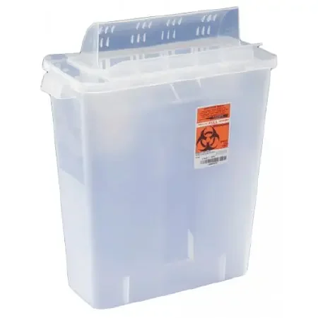 In-Room – Sharps Container 11-1/2 H X 13-3/4 W X 6 D Inch 2 Gallon Translucent Base / Translucent Lid Horizontal Entry Flap Lid – 85321
