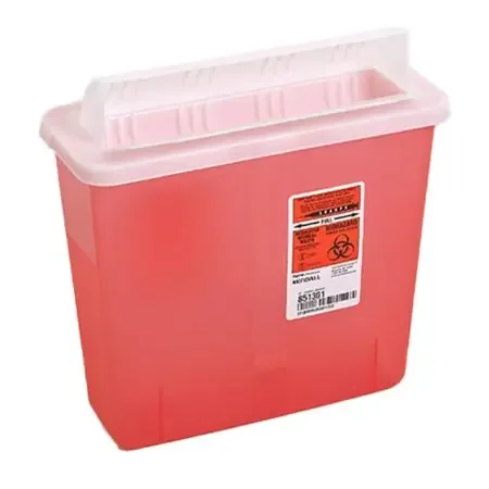 In-Room – Sharps Container 11 H X 10-3/4 W X 4-3/4 D Inch 1.25 Gallon Translucent Red Base / Translucent Lid Horizontal Entry Flap Lid – 851301