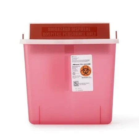 In-Room – Sharps Container 11 H X 10-3/4 W X 4-3/4 D Inch 1.25 Gallon Translucent Red Base / Translucent Lid Horizontal Entry Flap Lid – 85131