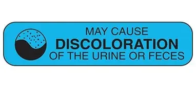 Indeed – Pre-Printed Label Auxiliary Label Blue Paper May Cause Discoloration Of The Urine Or Feces Black Safety and Instructional 3/8 X 1-5/8 Inch – 2006