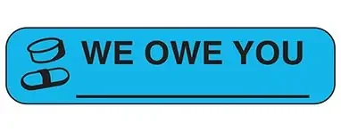 Indeed – Pre-Printed Label Auxiliary Label Sky Blue Paper We Owe You ____ Black Quality Control Label 3/8 X 1-5/8 Inch – 2215