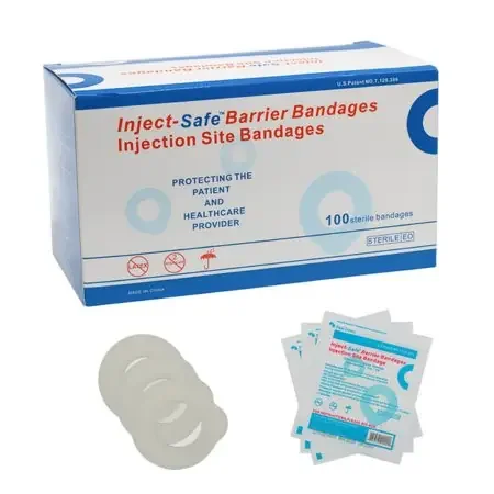 Inject-Safe – Adhesive Barrier Strip 1-3/8 Inch Diameter Film / Foam Round White Sterile – 3070