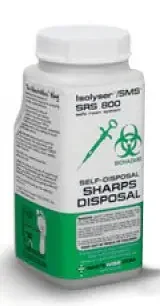 Isolyser SMS WasteWise – Sharps Container with Solidifier 7-1/4 H X 3-1/2 W X 3 D Inch 0.8 Liter White Base / White Lid Vertical Entry Screw On Lid – SRS800