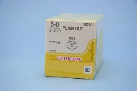J & J Healthcare Systems – Suture with Needle Absorbable Uncoated Tan Suture Plain Gut Size 5 – 0 18 Inch Suture 1-Needle 16 mm Length 3/8 Circle Reverse Cutting Needle – 1626G