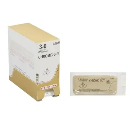 J & J Healthcare Systems – Suture with Needle Absorbable Uncoated Undyed Suture Chromic Gut Size 3 – 0 27 Inch Suture 1-Needle 26 mm Length 1/2 Circle Taper Point Needle – G122H
