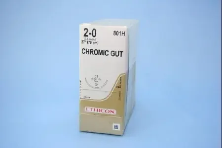 J & J Healthcare Systems – Suture with Needle Absorbable Uncoated Undyed Suture Chromic Gut Size 2 – 0 27 Inch Suture 1-Needle 40 mm Length 1/2 Circle Taper Point Needle – 801H