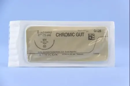 J & J Healthcare Systems – Suture with Needle Absorbable Uncoated Undyed Suture Chromic Gut Size 0 27 Inch Suture 1-Needle 36.4 mm Length 1/2 Circle Taper Point Needle – G128H