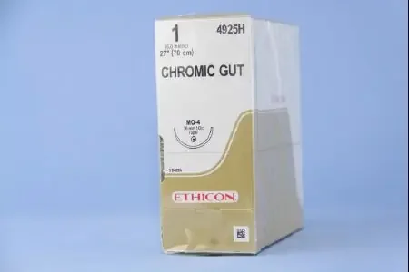 J & J Healthcare Systems – Suture with Needle Absorbable Uncoated Undyed Suture Chromic Gut Size 1 27 Inch Suture 1-Needle 36.4 mm Length 1/2 Circle Taper Point Needle – 4925H