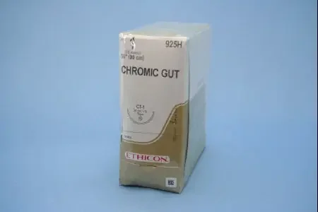 J & J Healthcare Systems – Suture with Needle Absorbable Uncoated Undyed Suture Chromic Gut Size 1 36 Inch Suture 1-Needle 36 mm Length 1/2 Circle Taper Point Needle – 925H