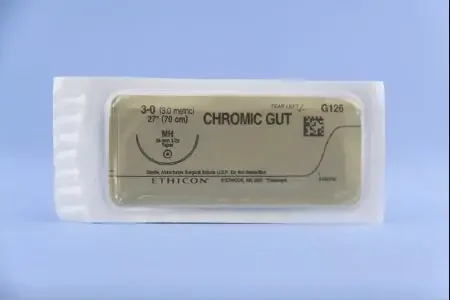 J & J Healthcare Systems – Suture with Needle Absorbable Uncoated Undyed Suture Chromic Gut Size 3 – 0 27 Inch Suture 1-Needle 36.4 mm Length 1/2 Circle Taper Point Needle – G126H