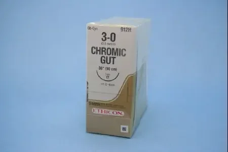 J & J Healthcare Systems – Suture with Needle Absorbable Uncoated Undyed Suture Chromic Gut Size 3 – 0 36 Inch Suture 1-Needle 40 mm Length 1/2 Circle Taper Point Needle – 912H
