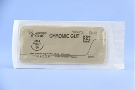 J & J Healthcare Systems – Suture with Needle Absorbable Uncoated Undyed Suture Chromic Gut Size 3 – 0 27 Inch Suture 1-Needle 22 mm Length 1/2 Circle Taper Point Needle – G182H