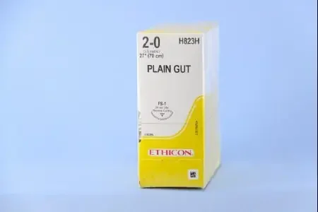 J & J Healthcare Systems – Suture with Needle Absorbable Uncoated Undyed Suture Plain Gut Size 2 – 0 27 Inch Suture 1-Needle 24 mm Length 3/8 Circle Reverse Cutting Needle – H823H