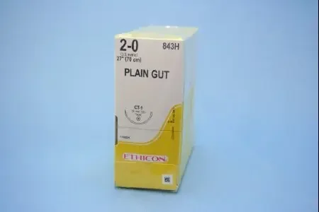J & J Healthcare Systems – Suture with Needle Absorbable Uncoated Undyed Suture Plain Gut Size 2 – 0 27 Inch Suture 1-Needle 36 mm Length 1/2 Circle Taper Point Needle – 843H