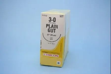 J & J Healthcare Systems – Suture with Needle Absorbable Uncoated Undyed Suture Plain Gut Size 3 – 0 27 Inch Suture 1-Needle 70 mm Length 1/2 Circle Taper Point Needle – 52T
