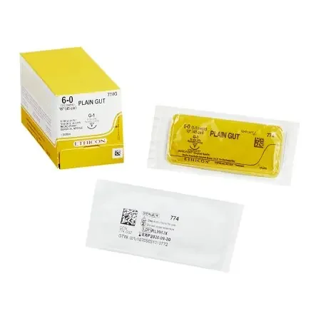 J & J Healthcare Systems – Suture with Needle Absorbable Uncoated Undyed Suture Plain Gut Size 6 – 0 18 Inch Suture 1-Needle 10.5 mm Length 3/8 Circle Reverse Cutting Needle – 774G