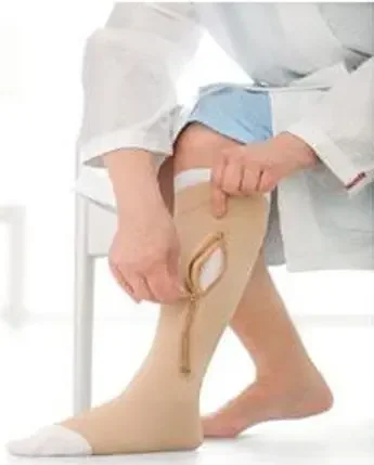 JOBST UlcerCARE – Zippered Compression Stocking and Liner Knee High / Left Zipper 2X-Large Beige Open Toe – 114489