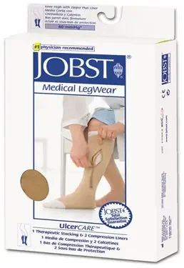 JOBST UlcerCARE – Zippered Compression Stocking and Liner Knee High / Right Zipper Large Beige Open Toe – 114522
