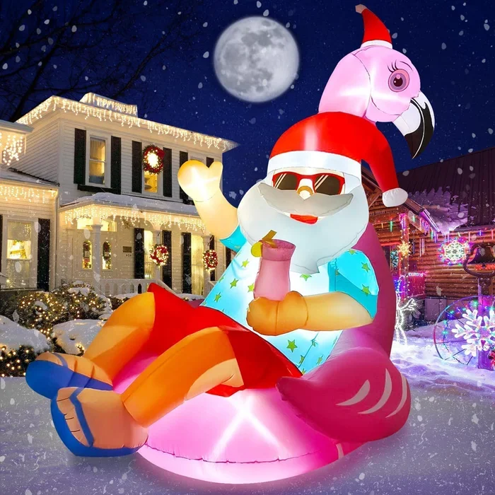 Kalolary Christmas Inflatable Santa Claus Flamingo, 7.3FT Long Christmas Outdoors Decorations with Build in LED Lights Blow Up Yard Decoration Flamingo Inflatable for Garden Lawn Indoor Outdoor Decor